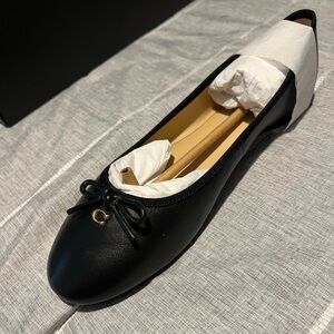 Coach Black Leather Ballet Flats with Bow